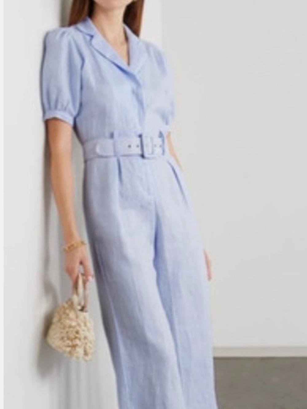 ★NWT Org.$269 FAITHFULL THE BRAND Frederikke Belted Blue Linen Jumpsuit US4★